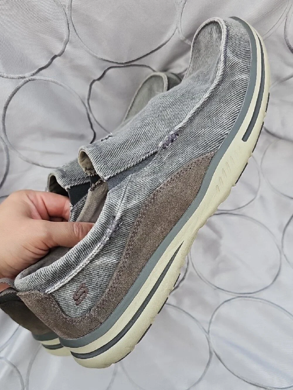 Skechers Men's Grey Slip-On Casual Loafers Fall Cozy Canvas Lightweight Ak